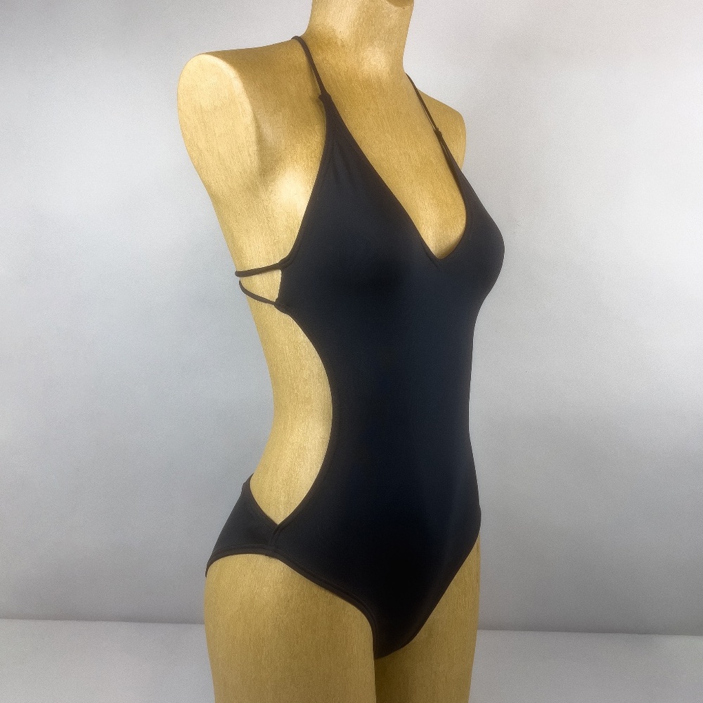 Vince Camuto 1 Piece Black Swimsuit with Gold Hardware Detail